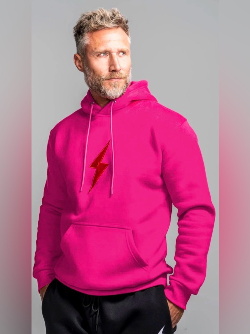 Bruce Bolt “Bolt Hoodie” Mens Pink/Red Bolt Pullover Baseball Hoodie(XL)